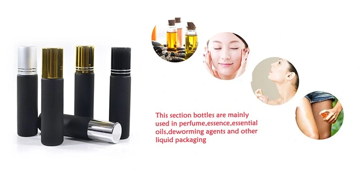 4ml 6ml 8ml 10ml Frosted Matte Black Perfume Essential Oil Glass Roll on Bottle with Aluminum Cap and Roller Ball