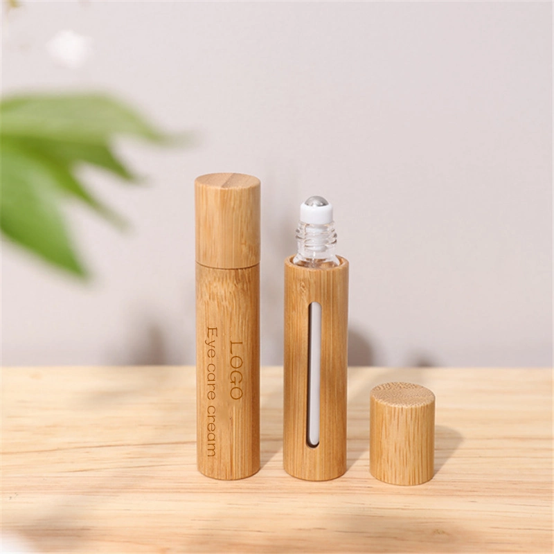 10ml 15ml Refillable Glass Essential Oil Roll on Bottle with Steel Roller Ball and Bamboo Lid