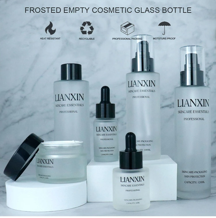 Luxury Skincare Packaging Glass Face Cream Jar Lotion Pump 15ml 100ml 50ml 30ml Frosted Serum Oil Dropper Cosmetic Glass Bottle