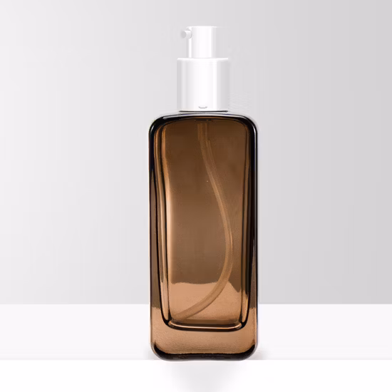 Nuevo diseño, fondo grueso, ámbar transparente, suero cosmético, bomba de loción, botella, botellas de vidrio y frascos, botella cuentagotas, embalaje para el cuidado de la piel