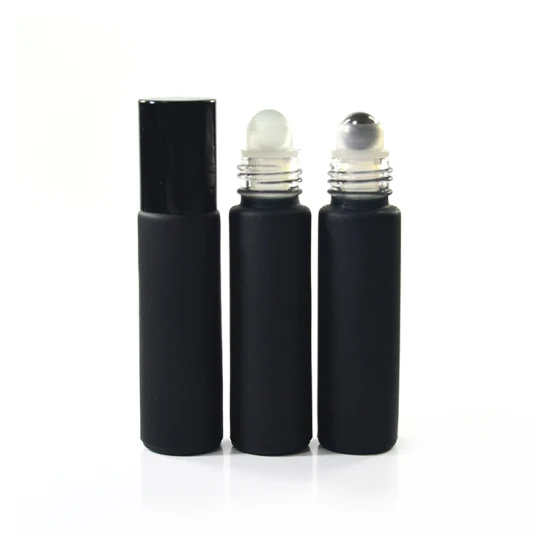 4ml 6ml 8ml 10ml Frosted Matte Black Perfume Aceite esencial Rollo de vidrio en botella con tapa de aluminio y bola de rodillo