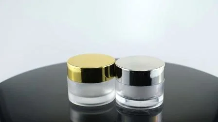 en existencia Gold Clear 50g 50ml Frosted Skincare Small Face Cream Personalizado Vacío Bálsamo labial Scrub Acrílico Pet Glass Cosmético Envases de plástico Tarro de crema Pot Bottle Box